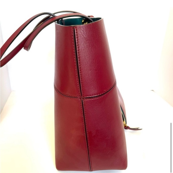 Tory Burch T Block Tote,”Imperial Garnet, with Leather Removable Pouch with logo - Picture 13 of 16
